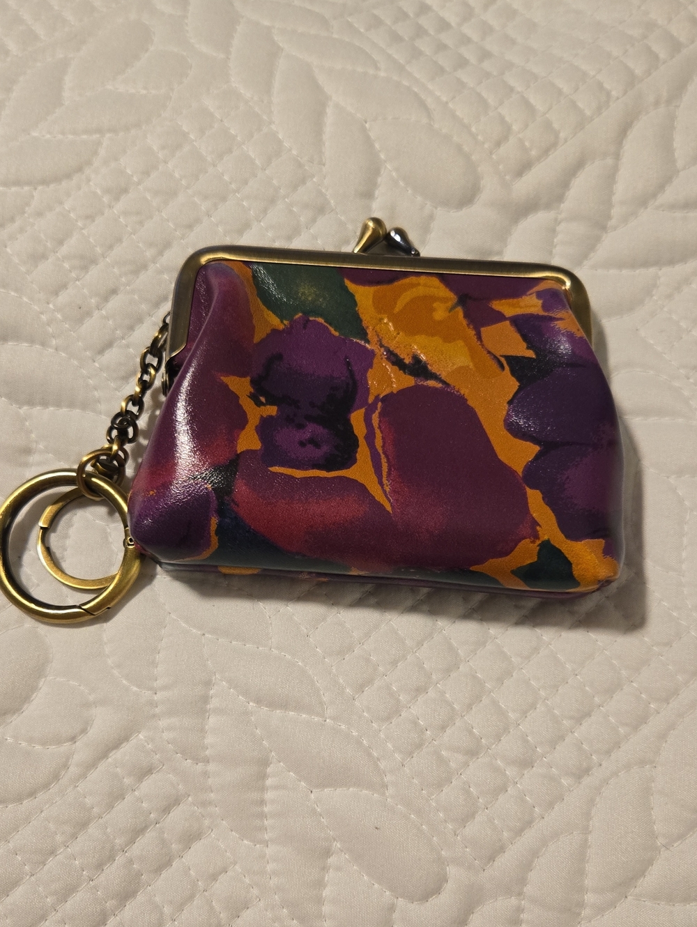 Patricia Nash Coin Purse Keychain - Purple & Gold
